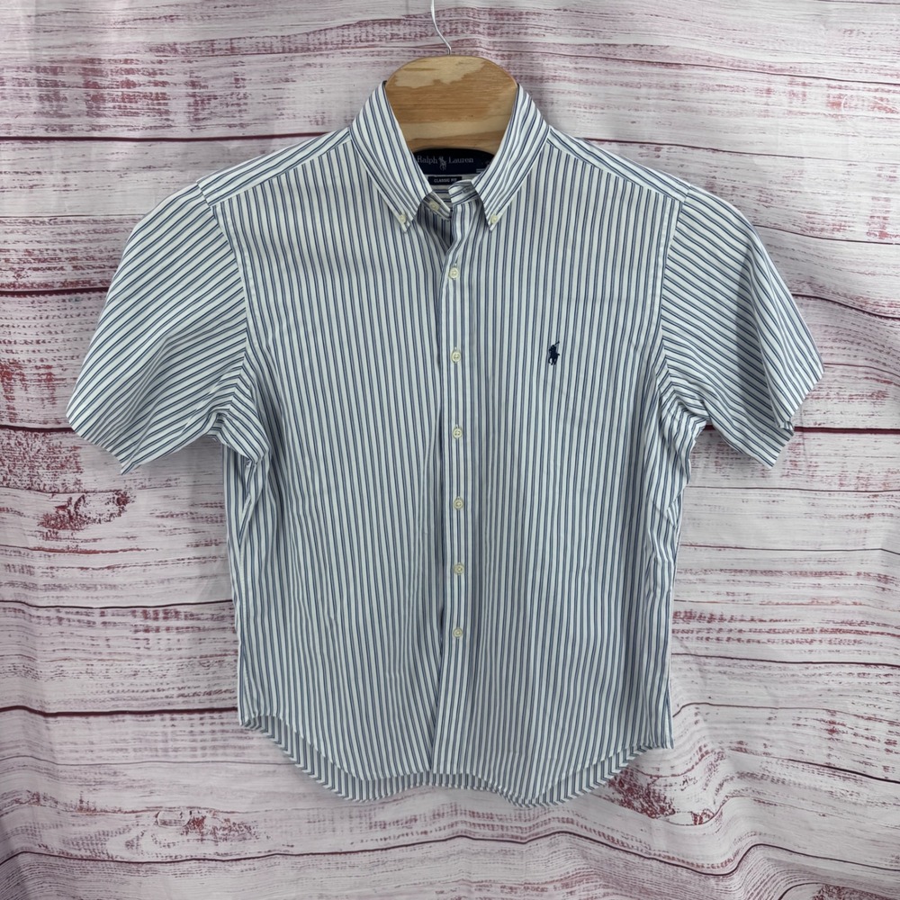 Ralph Lauren Shirt Mens Large Classic Fit Striped Short Sleeve Button Down - Picture 2 of 7